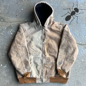 Vintage women’s faded brown y2k carhartt hooded work wear jacket